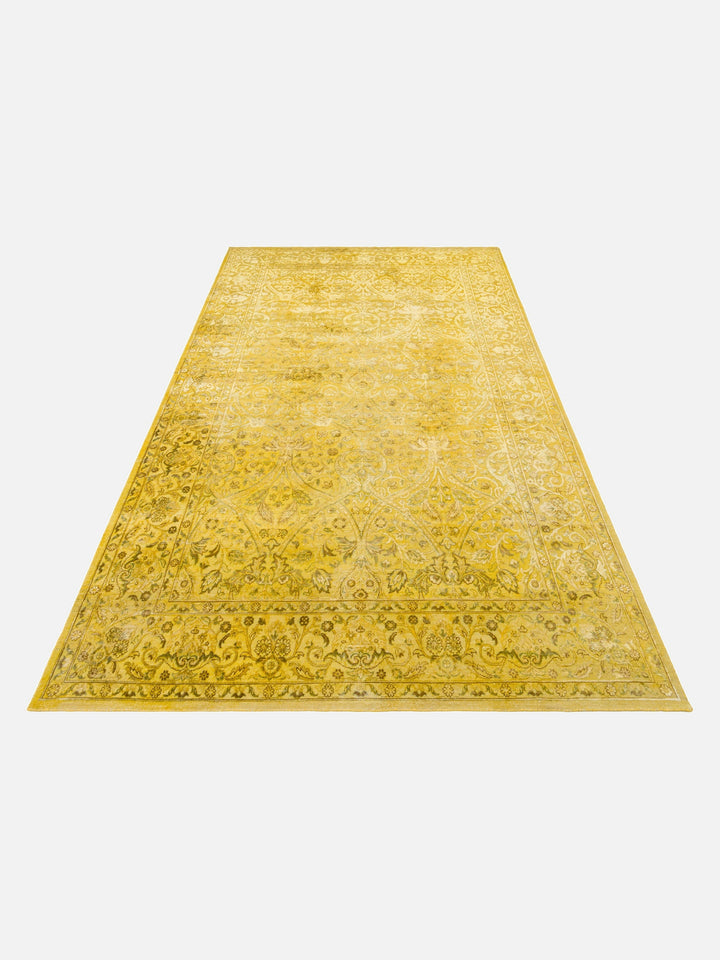 El dokuma Hindistan Jaipur halı Altın Sarı 196x295 cm stüdyo çekimi yan açı