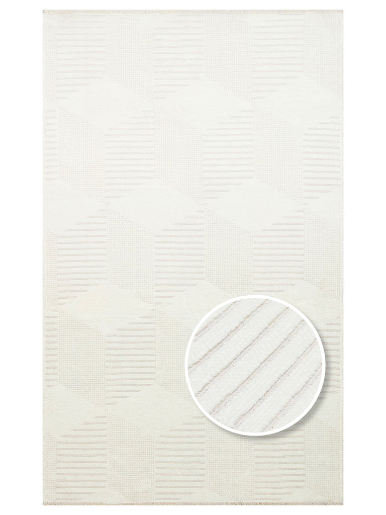Lino Series Kitchen Living Room Hall Entrance Hallway Washable Non-Slip Based Cotton Rug 01 CREAM