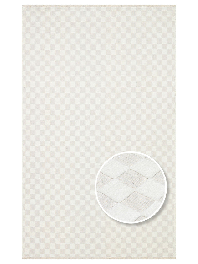 Lino Series Kitchen Living Room Hall Entrance Hallway Washable Non-Slip Based Cotton Rug 02 CREAM