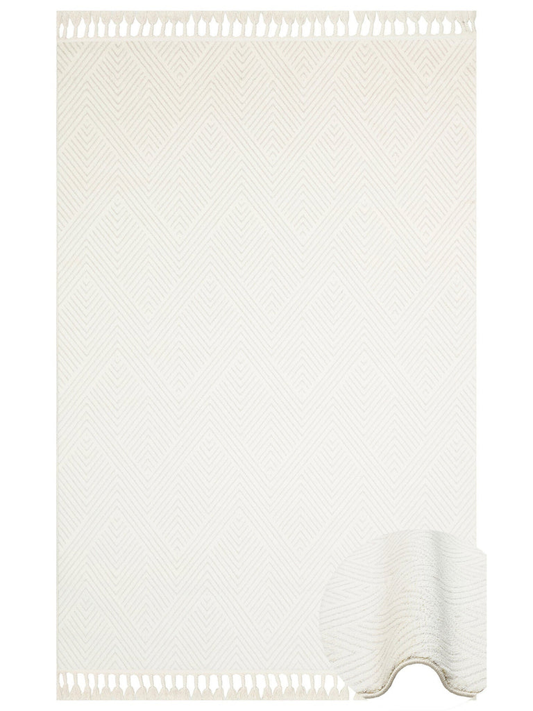 Lounge Series Ethnic Patterned Living Room Sitting Room Corridor Soft Modern Carpet 01 WHITE