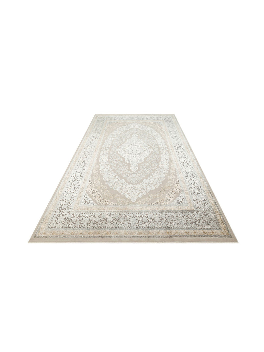 Mumbai Serisi Klasik Desenli Yüksek Kalite Sık Dokuma Parlak Salon Halısı 08 CREAM GREY - Carpetdocia