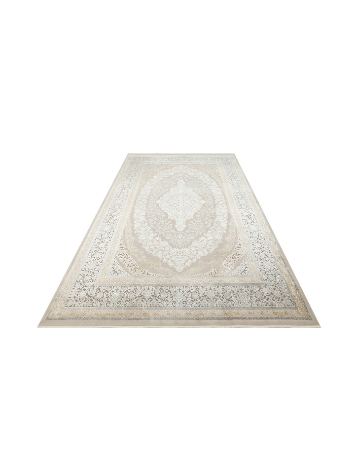 Mumbai Serisi Klasik Desenli Yüksek Kalite Sık Dokuma Parlak Salon Halısı 08 CREAM GREY - Carpetdocia