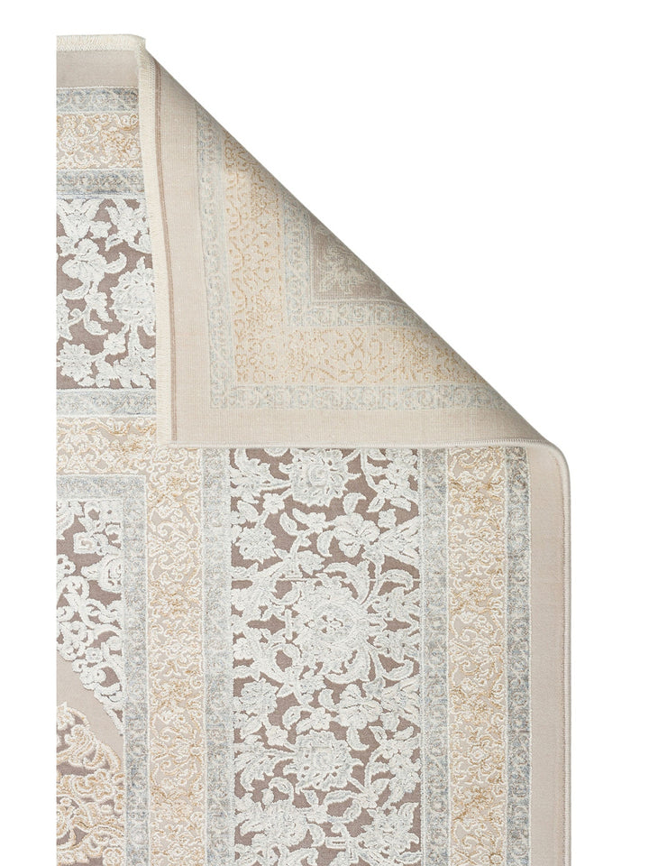 Mumbai Serisi Klasik Desenli Yüksek Kalite Sık Dokuma Parlak Salon Halısı 08 CREAM GREY - Carpetdocia