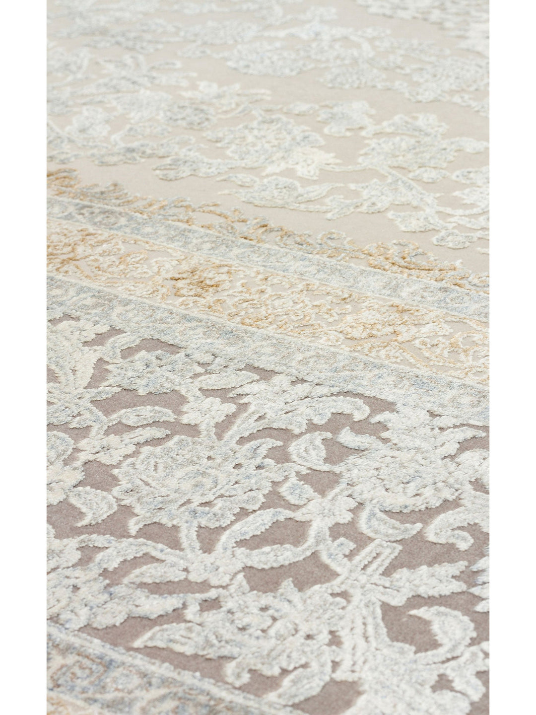 Mumbai Serisi Klasik Desenli Yüksek Kalite Sık Dokuma Parlak Salon Halısı 08 CREAM GREY - Carpetdocia