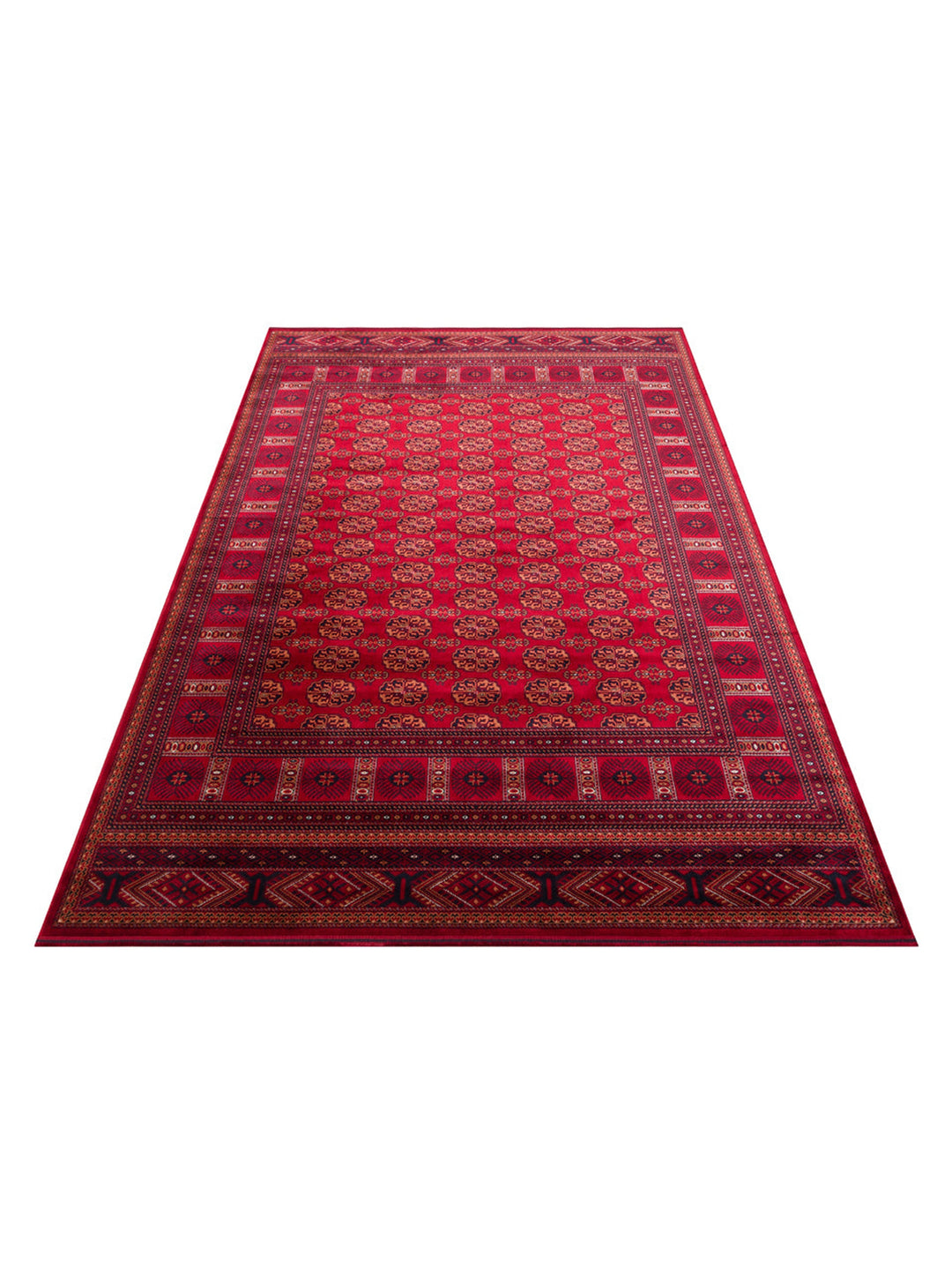 Paghman Series Afghan Patterned Viscose Dense Woven Non-Slip Based Thin Machine-Made Carpet 03 RED