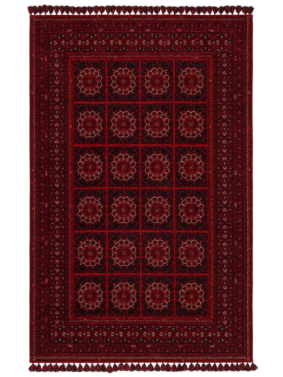 Uyghur Afghan Yagcibedir Patterned Washable Non-Slip Living Room Hall Hallway Fine Woven Carpet 03 RED