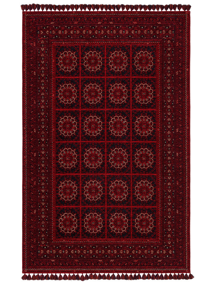 Uyghur Afghan Yagcibedir Patterned Washable Non-Slip Living Room Hall Hallway Fine Woven Carpet 03 RED