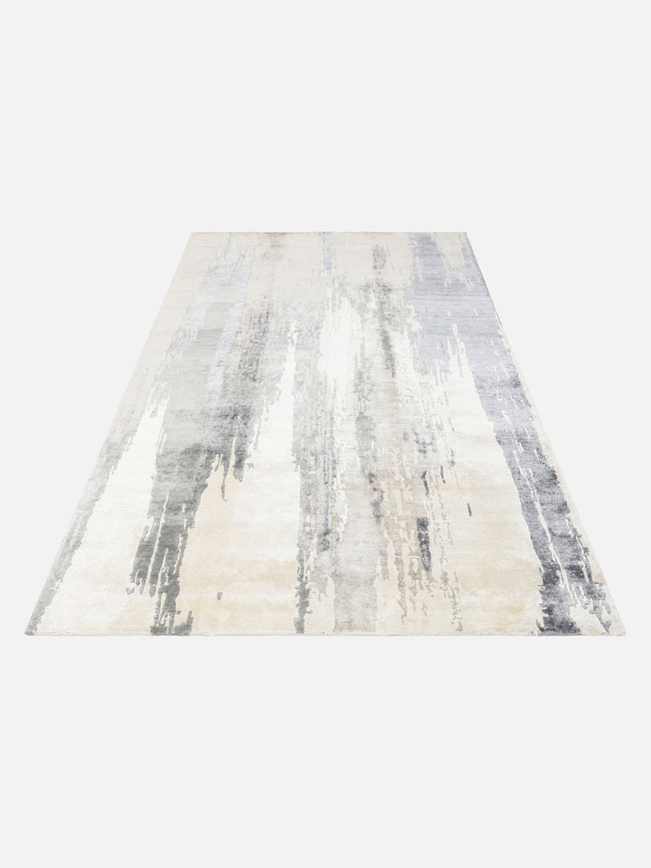 El dokuma Hindistan Jaipur halı Krem Gri 170x240 cm stüdyo çekimi yan açı