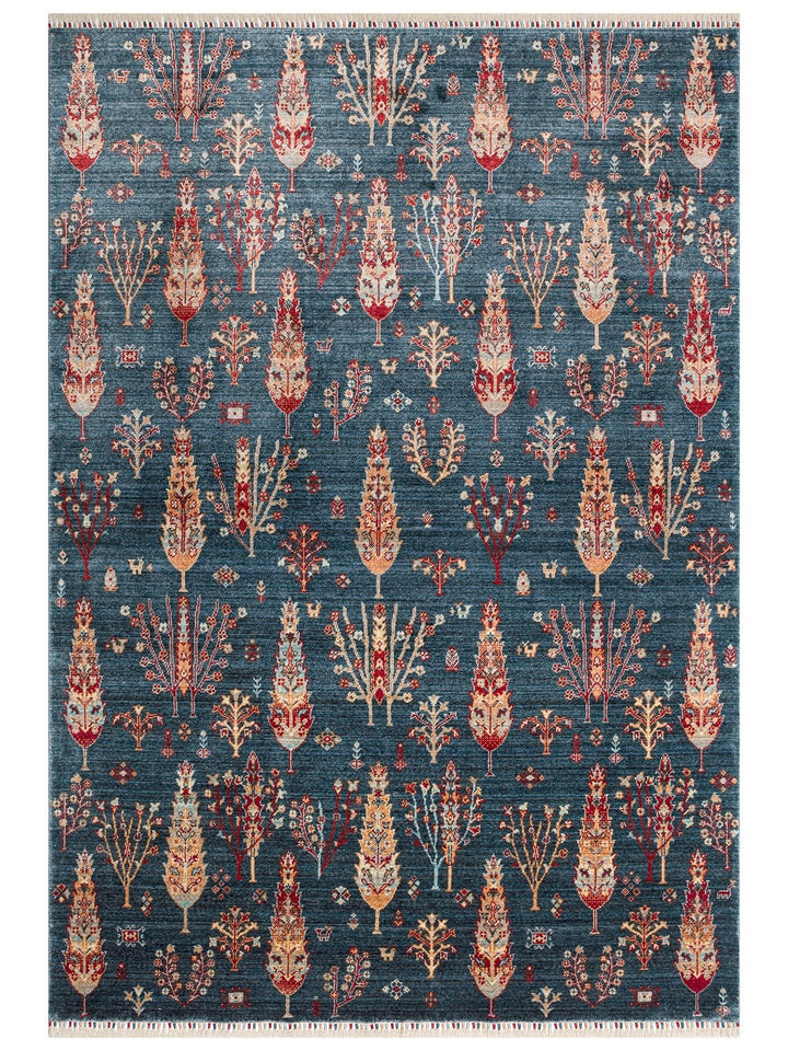 Oushak Carnaval %100 Naturel Kolay Temizlenir El Emeğiyle Üretilen TENCEL™ Modern Uşak Halısı 08 NAVY TURQUOISE - Carpetdocia - kusbakisi