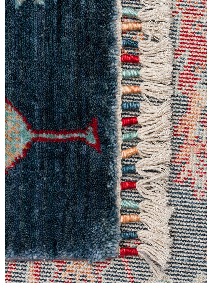 Oushak Carnaval %100 Naturel Kolay Temizlenir El Emeğiyle Üretilen TENCEL™ Modern Uşak Halısı 08 NAVY TURQUOISE - Carpetdocia