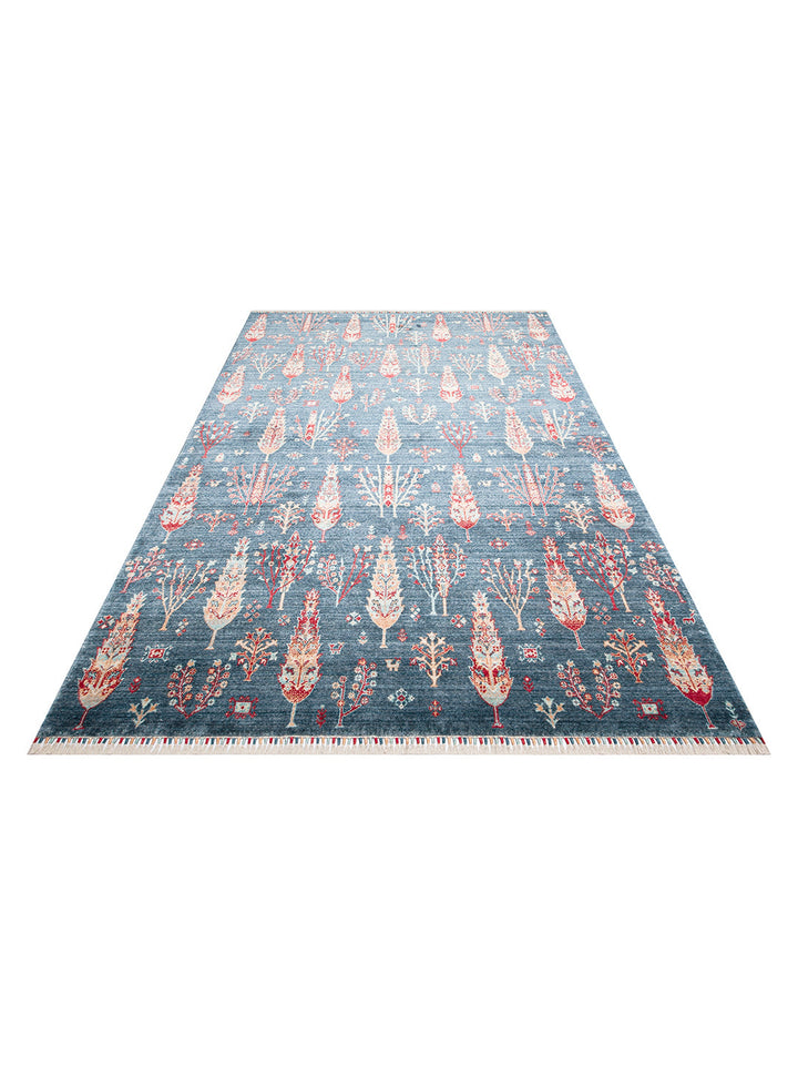 Oushak Carnaval %100 Naturel Kolay Temizlenir El Emeğiyle Üretilen TENCEL™ Modern Uşak Halısı 08 NAVY TURQUOISE - Carpetdocia