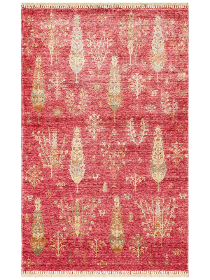 Oushak Carnaval Tappeto Moderno Uşak in TENCEL™ realizzato a mano, 100% naturale, facile da pulire, 08 RED AUTUMN