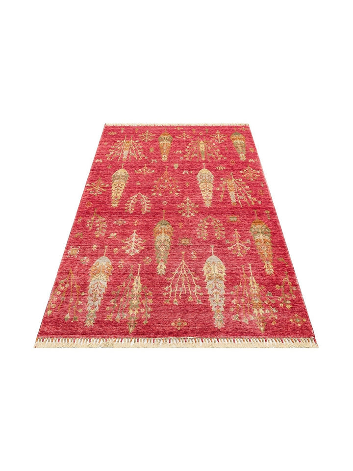 Oushak Carnaval Tappeto Moderno Uşak in TENCEL™ realizzato a mano, 100% naturale, facile da pulire, 08 RED AUTUMN
