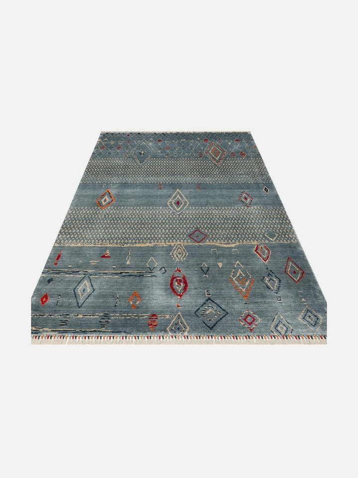 Oushak Carnaval %100 Naturel Kolay Temizlenir El Emeğiyle Üretilen TENCEL™ Modern Uşak Halısı 15 AQUA MULTY - Carpetdocia