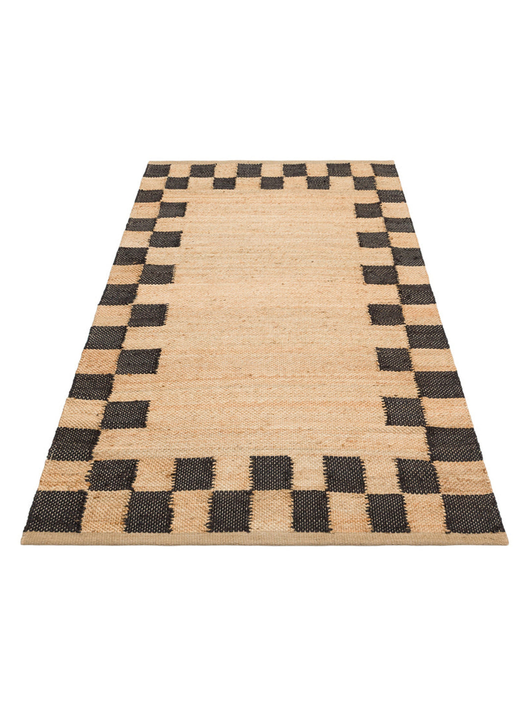 Crown Jüt %100 Naturel El Dokuma Oturma Odası Koridor Antre Mutfak Balkon Hasır Halı 13NATBLACKXW - Carpetdocia