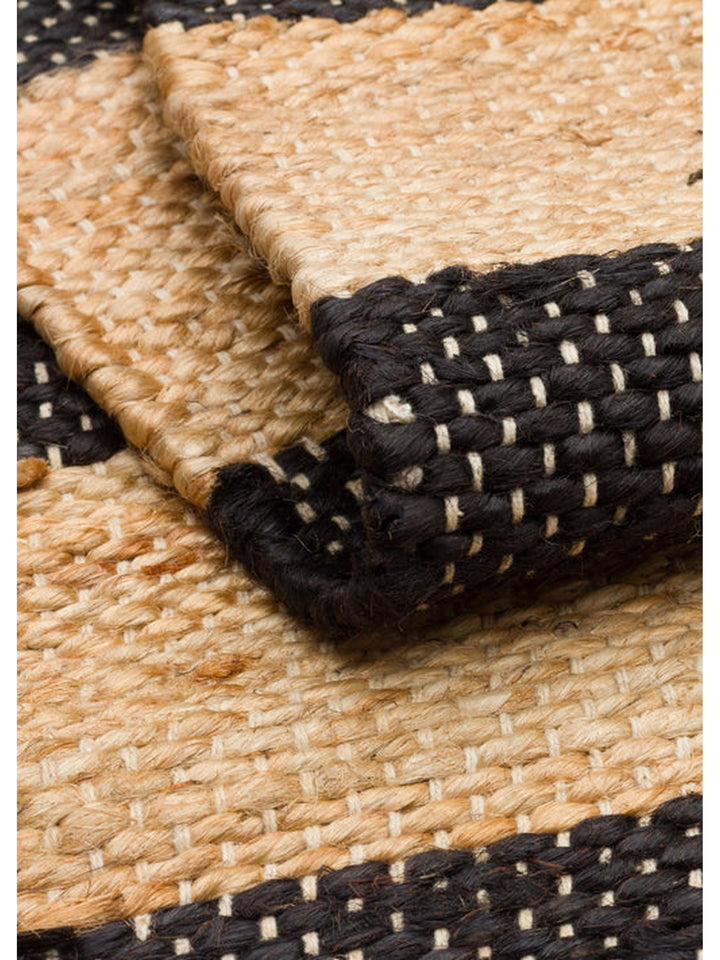 Crown Jüt %100 Naturel El Dokuma Oturma Odası Koridor Antre Mutfak Balkon Hasır Halı 13NATBLACKXW - Carpetdocia