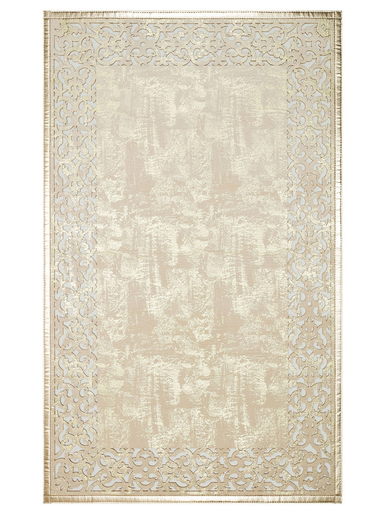 Engraving Classic and Modern Processing and Carving Shiny Bordered Artificial Leather Carpet 01 CREAM GOLD