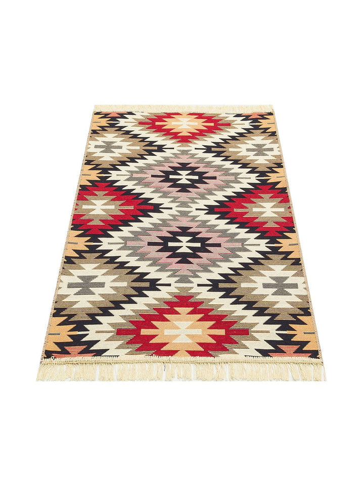 Maya %100 Naturel Pamuk Yıkanabilir Çift Taraflı Oturma Odası Mutfak Koridor Modern Kilim 33 RED - Carpetdocia