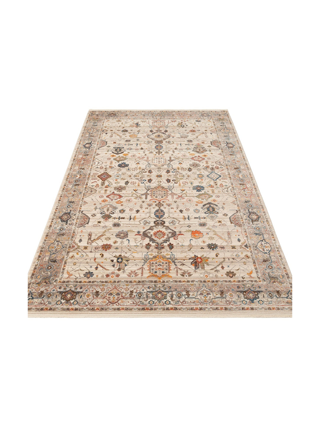 Nil Serisi Etnik ve Modern Desenli Renkli Saçaklı Oturma Odası Mutfak Halı 01 CREAM GREY - Carpetdocia
