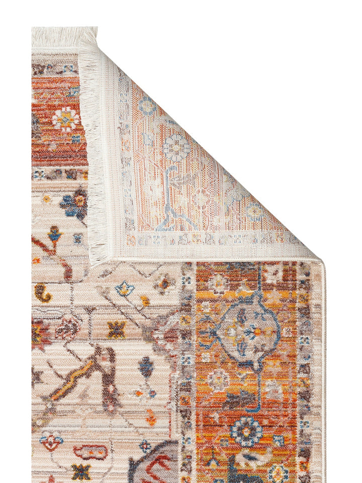 Nil Serisi Etnik ve Modern Desenli Renkli Saçaklı Oturma Odası Mutfak Halı 01 CREAM TERRA - Carpetdocia