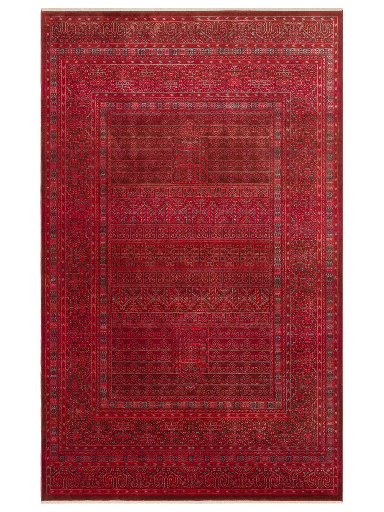 Nil Series Ethnic and Modern Patterned Colorful Fringed Living Room Kitchen Carpet 17 RED