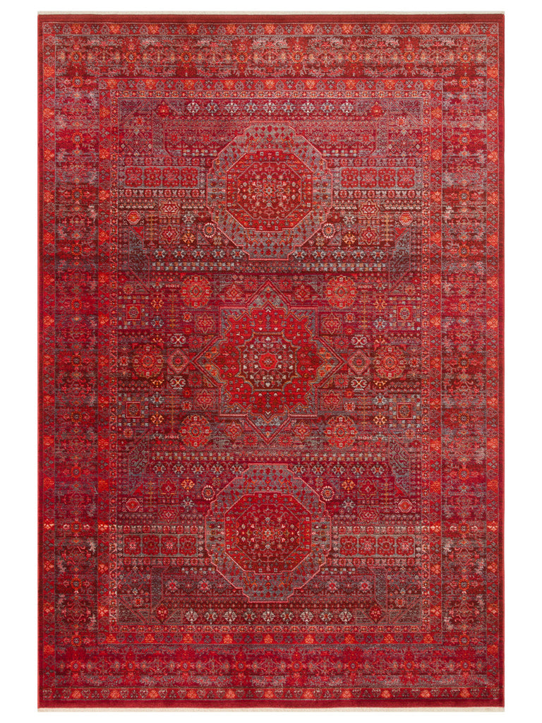 Nil Series Ethnic and Modern Patterned Colorful Fringed Living Room Kitchen Rug 20 RED 