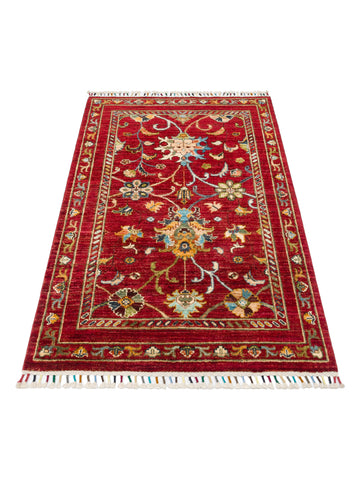 El dokuma Afgan halı kırmızı bitkisel desen 88x128 cm