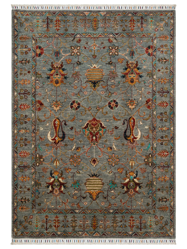 El dokuma Afgan halı çağla yeşili bitkisel desen 156x216 cm