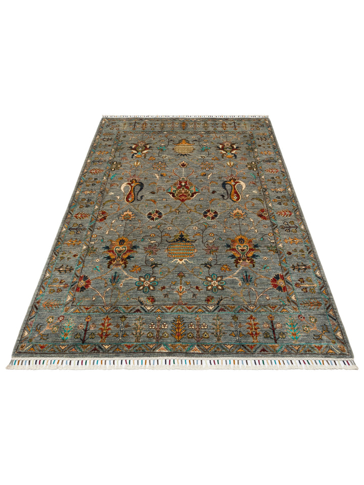 El dokuma Afgan halı çağla yeşili bitkisel desen 156x216 cm