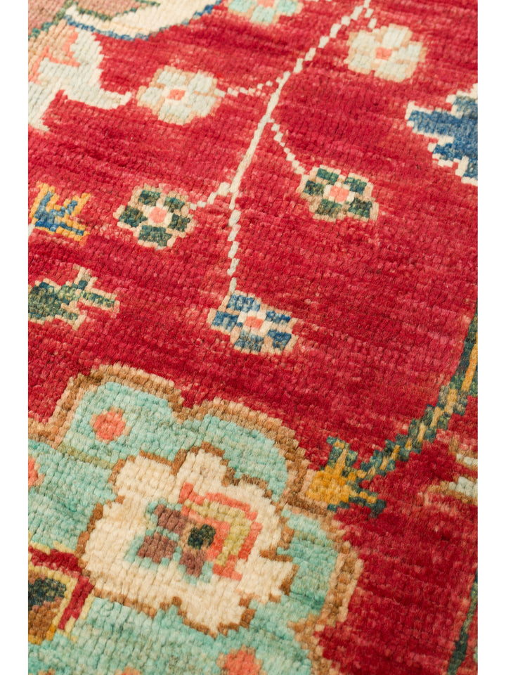 El dokuma Afgan halı kırmızı bitkisel desen 156 x 214 cm detay