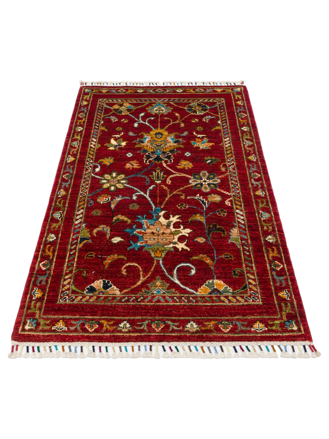 El dokuma Afgan halı kırmızı bitkisel desen 88x127 cm