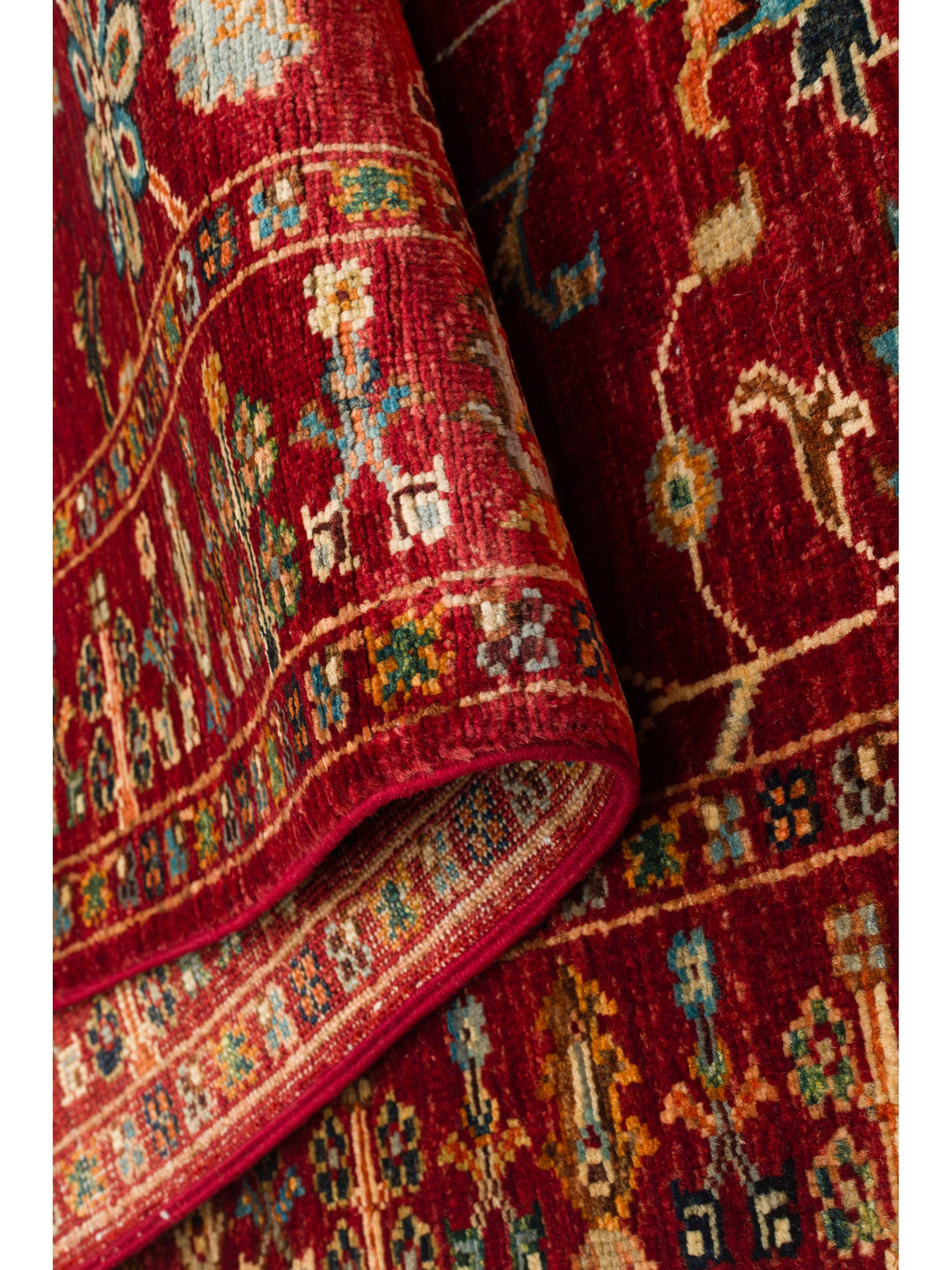 El dokuma Afgan halı kırmızı bitkisel desen 85x291 cm