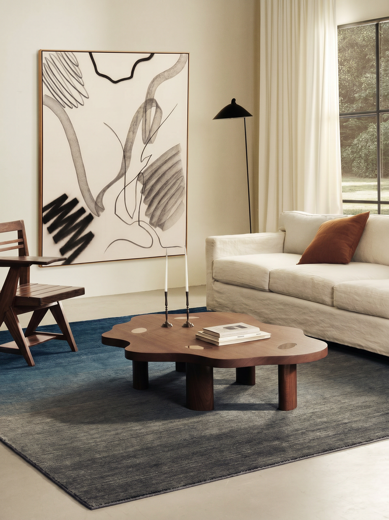 Tapis dégradé fait main en laine 100 % Nouvelle-Zélande pour salon et séjour de la série Donatella GRIS MARINE  