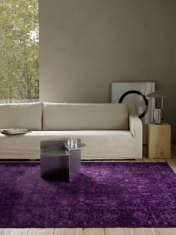 Indischer handgefertigter Teppich Einteilig Wolle und Seide Jaipur Lacuna Modern Overdyed Wohnzimmer Antikes Lila