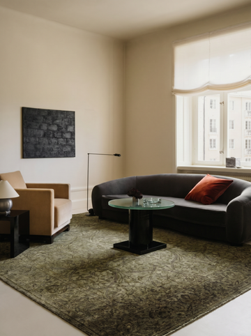 Indischer handgefertigter Teppich Einteilig Wolle und Seide Jaipur Lacuna Modern Overdyed Wohnzimmer Steingrün