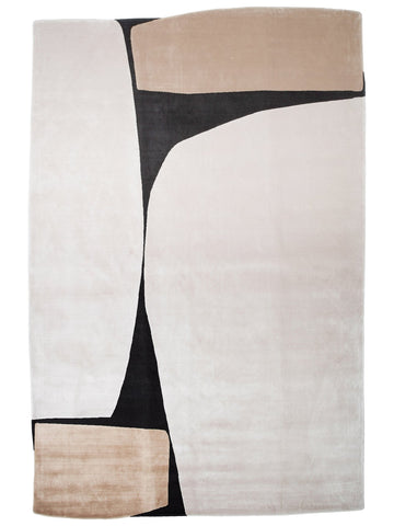 Tappeto Monza Art 09 CREAM GOLD BLACK, Motivo Geometrico, Alta Qualità, Tessitura Fitta, Lucido, Moderno per Salotto