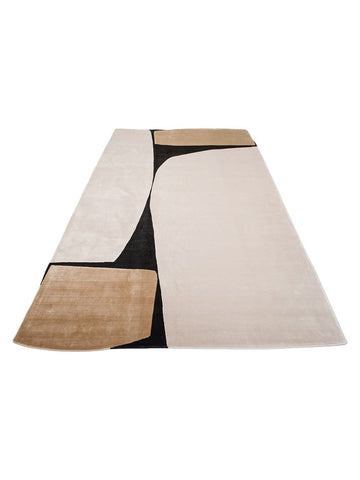 Tappeto Monza Art 09 CREAM GOLD BLACK, Motivo Geometrico, Alta Qualità, Tessitura Fitta, Lucido, Moderno per Salotto