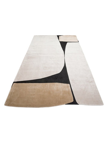 Tappeto Monza Art 09 CREAM GOLD BLACK, Motivo Geometrico, Alta Qualità, Tessitura Fitta, Lucido, Moderno per Salotto