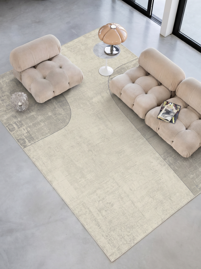 Tappeto moderno per soggiorno Monza, tessuto fitto di alta qualità con motivo geometrico lucido 01 CREAM GREY