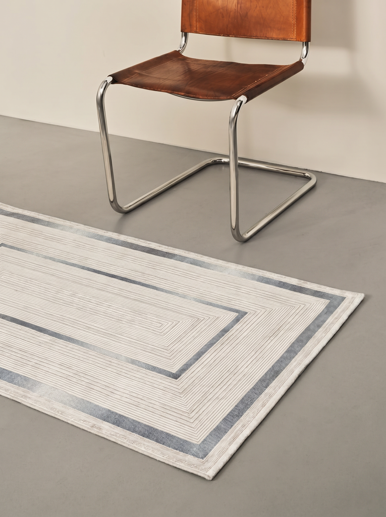 Tappeto per soggiorno Mumbai serie, tessuto fitto di alta qualità con motivo classico lucido 13 CREAM BLUE