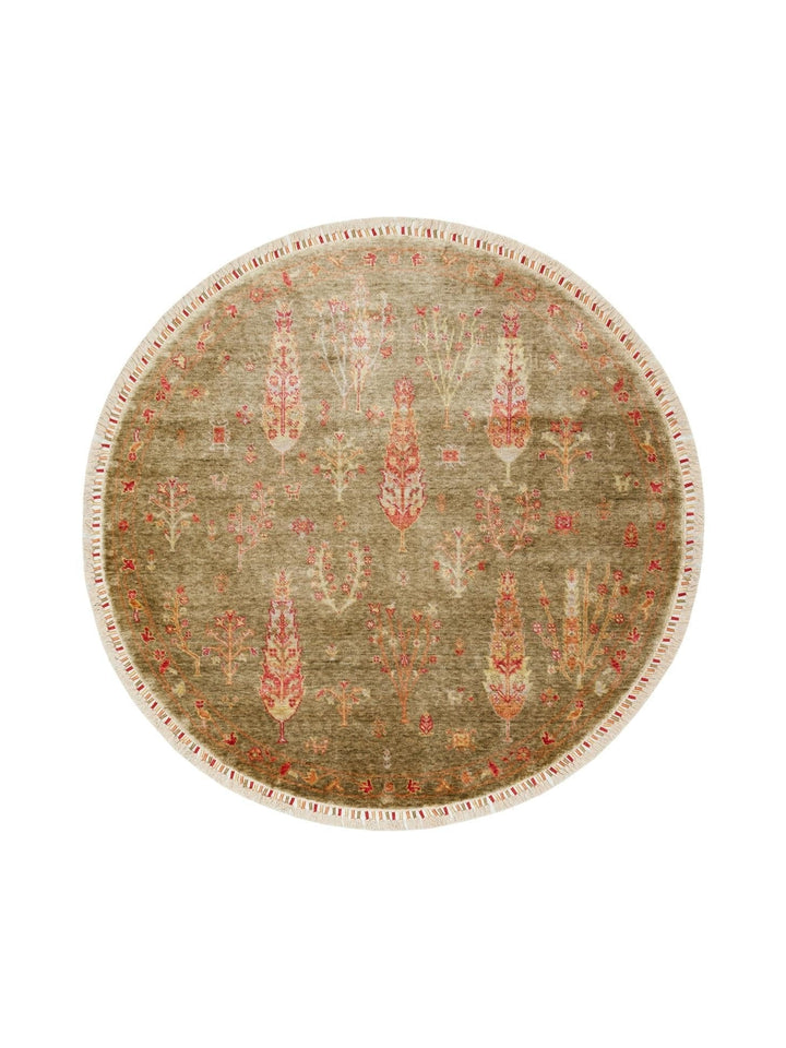 Oushak Carnaval Tapis Uşak Moderne TENCEL™ 100 % Naturel, Facile à Nettoyer, Fait Main 08 GREEN AUTUMN Q  