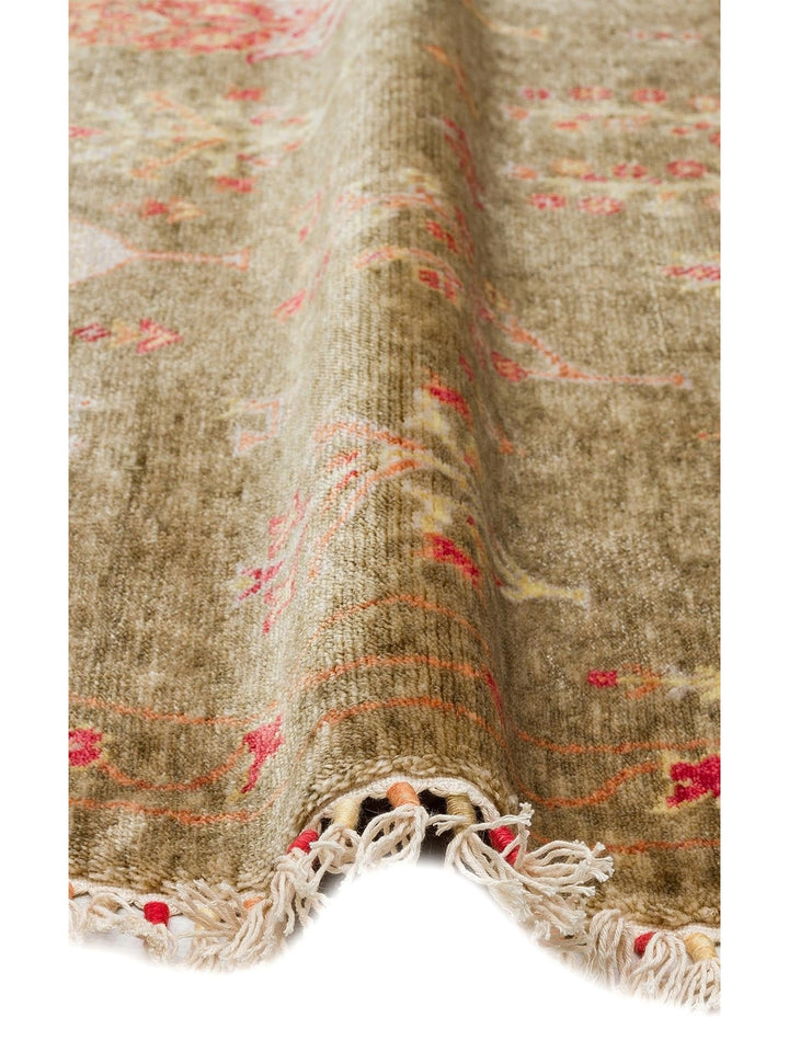 Oushak Carnaval Tapis Uşak Moderne TENCEL™ 100 % Naturel, Facile à Nettoyer, Fait Main 08 GREEN AUTUMN Q  