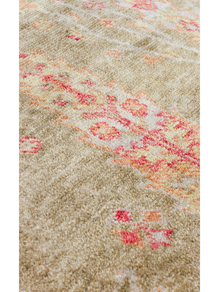 Oushak Carnaval Tapis Uşak Moderne TENCEL™ 100 % Naturel, Facile à Nettoyer, Fait Main 08 GREEN AUTUMN Q  