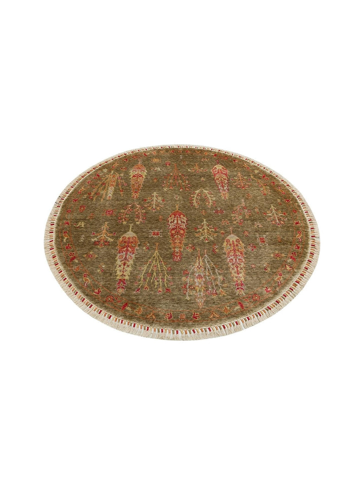 Oushak Carnaval Tapis Uşak Moderne TENCEL™ 100 % Naturel, Facile à Nettoyer, Fait Main 08 GREEN AUTUMN Q  