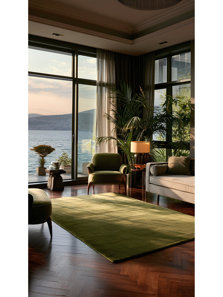 Queen Serisi %100 Naturel Viskon Parlak Modern El Emeğiyle Üretilen Salon Oturma Odası Halı MOSS - Carpetdocia