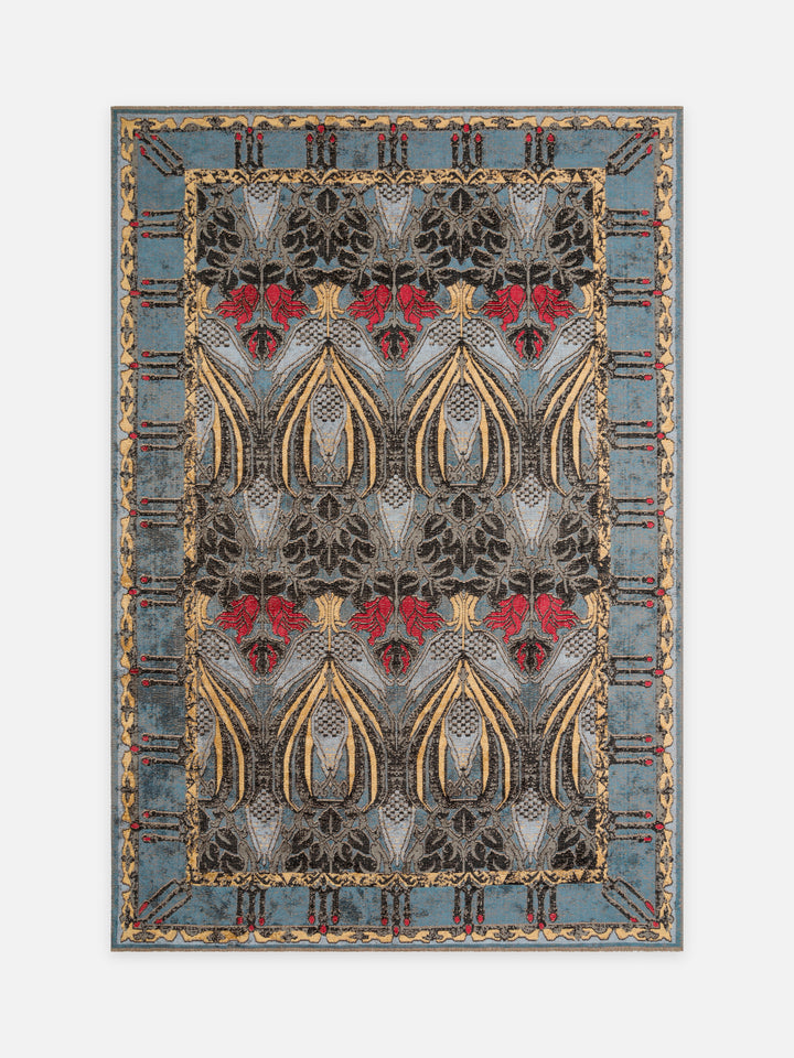 Ruggadocia Voysey İndigo Lale Desenli Halı kuşbakışı